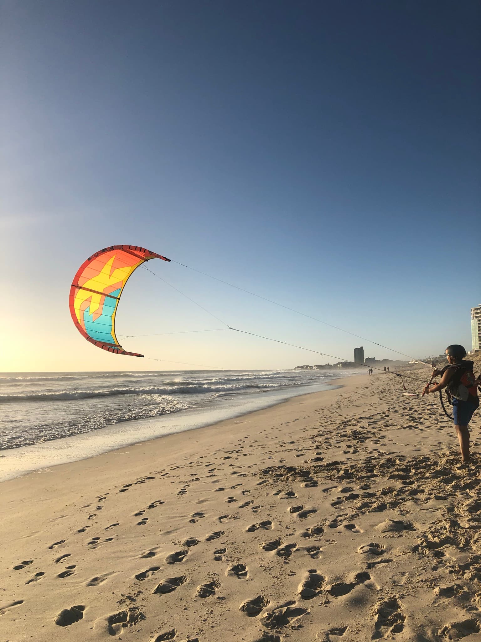 Kitesurfing action on the water